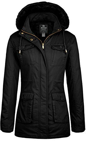 Wantdo Femme Manteau Rembourré en Coton Chaud d'hiver Veste d'Extérieur Résistante à l'eau Manteaux à Capuche en Fausse Fourrure Puffer Blouson Coupe-Vent Noir 3XL