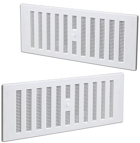 2X White 9 x 3 Adjustable Flyscreen Vents - Hit & Miss Air Vent Cover/Ventilator/Grille
