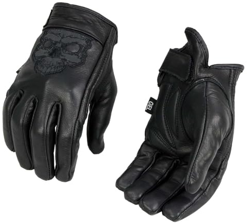 Milwaukee Leather Men's Black Leather ‘Reflective Skull’ Motorcycle Hand Gloves W/Gel Padded Palm MG7570 - Large