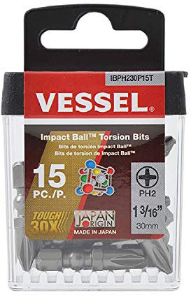 VESSEL Impact Ball Torsion Bits PH2X30 15PC (TicTac)
