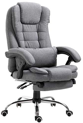 Executive Reclining Computer Desk Chair with Footrest, Headrest and Lumbar Cushion Support Furniture (Grey Fabric)