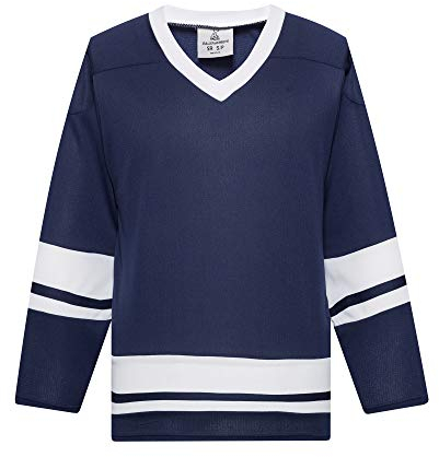 EALER H400 Series Blank Eishockey Übungstrikot League Jersey Teamtrikot, Marineblau/Weiß, XL