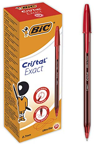 BIC 992604 Cristal Exact Kugelschreiber mit dünner Spitze (0,7 mm) – Rot, 20er Box