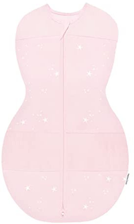 happiest baby Sleepea Pucksack 5-Sekunden-Wickeltuch, 100% Bio-Baumwolle, von Ärzten entworfen fördert gesunde Hüftentwicklung, verhindert versehentliches Kratzen des Gesichts (Sterne Hellrosa, M)