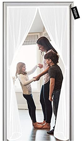 Porte Moustiquaire 145 x 210 cm,Moustiquaire sur Mesure de Porte Rideau de pour Couloirs Portes Patio,Maille Ultra Fine Puissants Aimants Bande Magique - Blanc