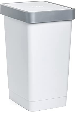 TATAY Cubo de Tapa Basculante Smart, 25L de Capacidad, Polipropileno, Libre de BPA, Bolsa Basura 30L, Color Blanco, Medidas 26 x 34 x 47 cm