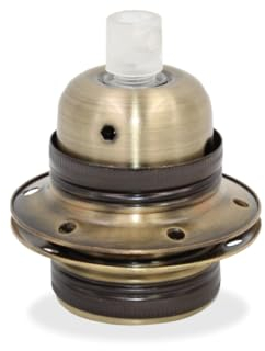 Lampenfassung aus Metall E27 für Lampenkabel mit Außengewinde inkl. Außenhülle, Stein und 2 Gewinderingen für Lampenschirme | Komplett Set (Antik Messing)