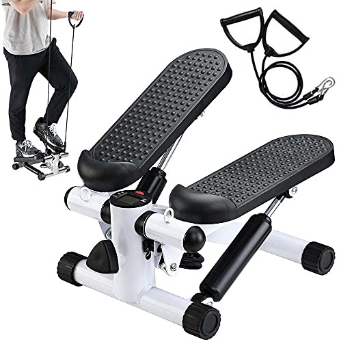 BAKAJI Stepper Entraînement Fitness Cardio Jambes Panches Panches Hanches avec écran LCD Calories Temps et Haltères Elastiques Allenamneté Bras Structure en Acier Inoxydable Pédales Antidérapantes