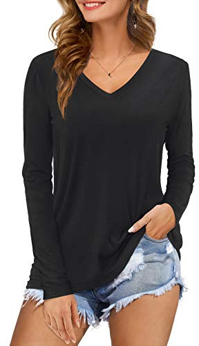 Florboom Ladies T Shirts Long Sleeve V Neck Tunic Tops for Women UK Black Size 8 10