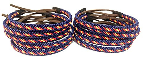 Pulsera de cuero e hilo trenzado con la Bandera España sobre azul (Grande, Lote 10 pulseras)
