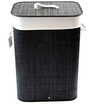 D&S Vertriebs Panier à linge pliable en bambou avec housse et poignée Noir 40 x 30 cm Hauteur 57 cm