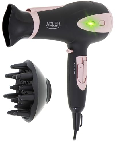 Adler AD 2248b Haartrockner mit Ionen Technologie, 2400 W, Föhn mit Diffusor, schwarz, Haarföhn mit 3 Geschwindigkeitsstufen, Reiseföhn