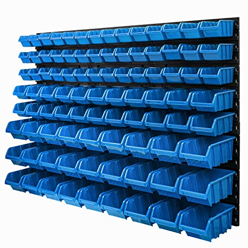 Panneau porte - outils 116 x 78 cm 91 boîtes de Rangement empilables en Plastique bacs a bec en bleu pour Garage, Atelier, Banc de traiavail, system murale modulable, crochets a outils, supports