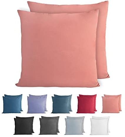 Komfortec 100% Baumwolle Kissenbezüge 2er Set 50x50 cm, Superweicher Premium Jersey Kopfkissenbezug 150 g/m², Kissenhülle, Puderfarbe