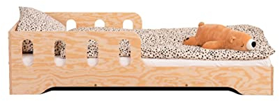 smartwood Kinderbett 90x200 Bodenbett Kinder aus FSC-zertifiziertes Naturholz - Rausfallschutz & gebogener Lattenrost bis 230kg belastbar - Einfache Montage - TILA 6 für Jungen und Mädchen