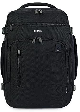 ECOHUB Ryanair Cabin Bag 40x20x25 Travel Hand Luggage Backpack Recycled PET Eco Friendly Under Seat Carry-ons Bag 20L, Patented, Black