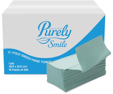 Blake & White V Fold 1 Ply Green Paper Towels - Purely Smile Disposable Hand Towels for Dispenser - Ideal for Kitchens, Restrooms, Offices, and Commercial Use | Pack of 3600