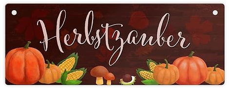 Herbstzauber Metallschild mit Pilzen und Kürbissen ein Blechschild als schöne Dekoration für die Herbstzeit an der Eingangstür und im Garten