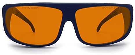 Professionelle Laser-Schutzbrille mit Wellenlänge, OD 6+, 190 nm-490 nm, Violett/Blau, für 405 nm, 445 nm, 450 nm, 473 nm, Schwarz (Fit-over Frame 5)