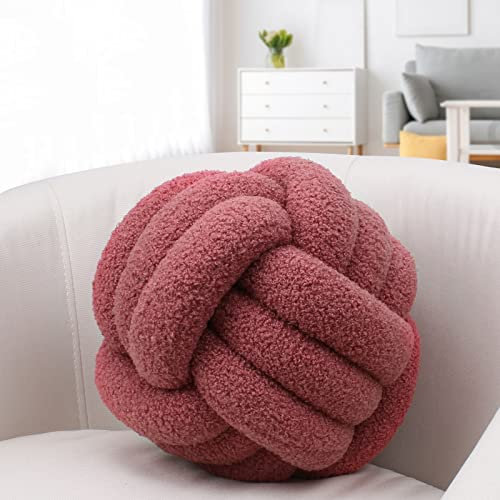 IIQI Knotenkissen, Kugelförmige Kissen Imitation Lamm Daunen Mehrere Größen Knotenkissenball weiches handgewebtes Sofakissen, verwendet für Wohndekoration (Dunkelrot 14,21.8 cm)