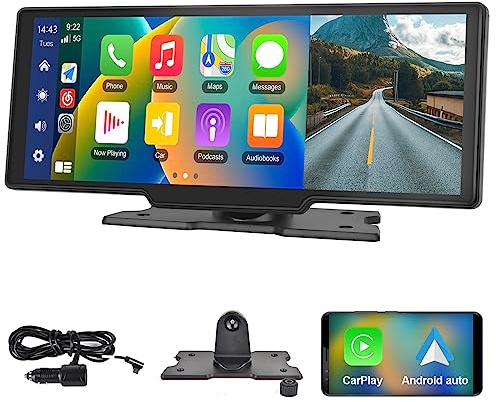 Podofo 10.26 Zoll IPS Tragbares Autoradio mit Kabelloses A-pple Carplay Android Auto Recorder Bildschirm,7-32V Touchscreen mit Sprachassistent/Bluetooth/FM Transmitter/AUX/GPS Navigation/Airplay