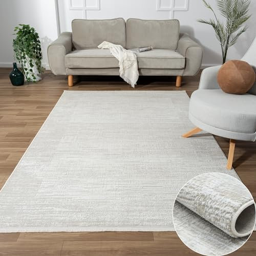 MY-RUG Teppich Kari rechteckig Cream 230 x 160 cm Wohnzimmerteppich, Badezimmer oder die Küche in Beige Grau und leicht flauschig