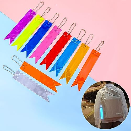 VIKY® Reflektoren Anhänger Kinder, 10 Stück Reflektor Anhänger Kinder Erwachsene, Schlüsselanhänger Kinder Reflektor Schulranzen, Streifen Kunststoff Sicherheits Reflektoren Fahrrad, Rucksack, Laufen