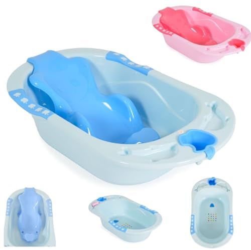 Cangaroo Babybadewanne Larissa 89 cm, herausnehmbarer Badesitz, Wasserablauf blau