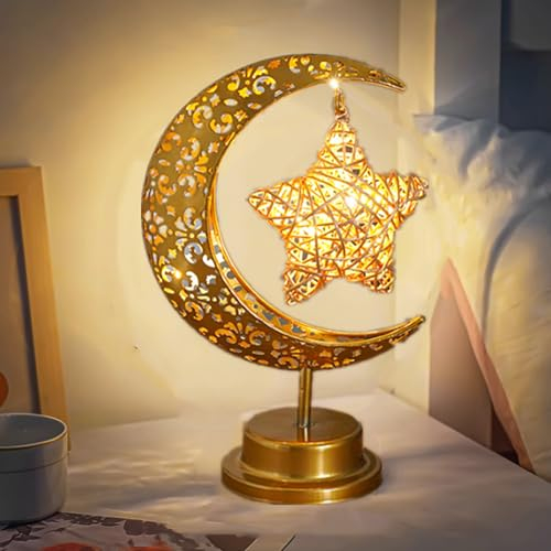 Lampada da tavolo a forma di luna, a forma di stella, per Ramadan, lampada lunare incantata, funzionamento a batteria, per comodino, camera dei bambini, ufficio, tavolo, decorazioni natalizie, regali