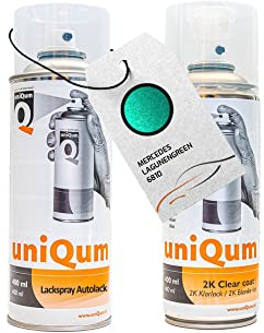 UniQum Autolack + Klarlack 2K Spraydose fürs Auto für MERCEDES LAGUNENGREEN 6810 Autolack Reparatur 2 x 400 ml
