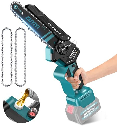 ZUYIYI Mini motosega da 15,2 cm, senza fili, per batteria Makita da 18 V, piccola sega a catena portatile senza spazzole con oliatore automatico, motosega elettrica per il taglio del legno da giardino