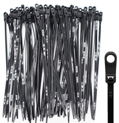 QYIMLI 100pcs Zip Tie with Screw Hole, Automotive Wire Self Locking Black Zip Ties (8inch)