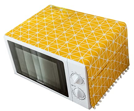 Ciieeo Microwave Oven Hood Yellow Chessboard Pattern 30x90cm Cotton Linen and Decorative Cover
