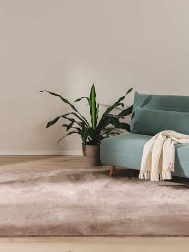 benuta Basic Kunstfaser Fellteppich Furry - Taupe 120x170 cm - Weicher Wohnzimmerteppich - Anti-Rutsch-Rückseite - Waschbar - Für Fußbodenheizung geeignet