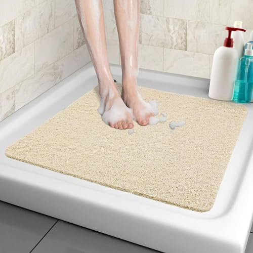 Tappetino da doccia antiscivolo, Tappeto Doccia Antiscivolo con Fori di Drenaggio, Tappetino Doccia, Tappetino Bagno Morbido E Confortevole, per Famiglie e Anziani (Beige, 60 x 60 cm)
