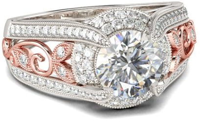 Jeulia Zweifarbiger 925 Sterling Silber Ringe mit Rundschliff 3,5 ct Verlobungsring Ewigkeitsringe Eheringe Zirkonia Kristall Damenring zum Weihnachten Valentinstag (Scrollwork-Design, 68(21.8))