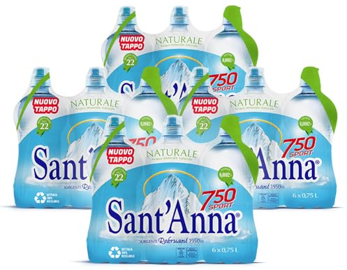 Eau Sant'Anna Pack 0,75L Sport Bouteille Naturelle | 24 bouteilles | Eau Minérale Naturelle Oligominérale Minimalement minéralisée | Bouteilles en Plastique 100% Recyclable