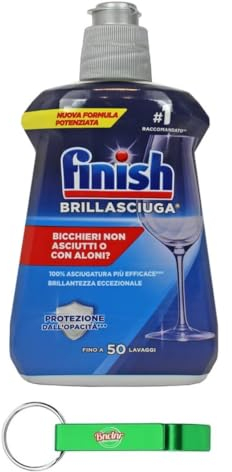 Finish Brillasciuga Detergente para lavavajillas, evita la formación de manchas de agua y rayas, secado efectivo, 50 lavados, 250 ml + llavero Beni Culinari gratuito