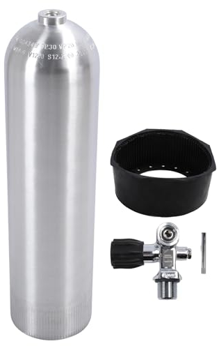 RiToEasysports Tanque de Buceo, Cilindro Portátil de Alta Presión de Aleación de Aluminio Liviano de 12 litros con Conector de Válvula y Base para Entusiastas del Buceo