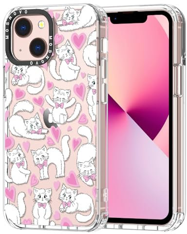 MOSNOVO Case for iPhone 13 Mini, [Buffertech 6.6ft Military-Grade Drop Protection] [Anti Peel Off Tech] Clear TPU Bumper Phone Case Cover Design - Kitties