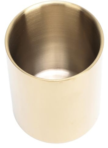 Gold-colored Round Stainless Steel Pen Holder in Nordic Style, Robust Stainless Steel Flower Vase, Golden Pen Pot on the Desk in the Office