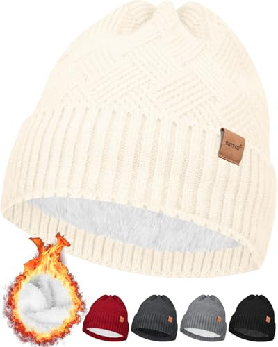 SUTIYO Beanie Mütze Damen mit Fleecefutter Herren Wintermütze Warme Strickmütze Thermo Wollmütze Frauen Mützen (DE/NL/SE/PL, Alphanumerisch, Einheitsgröße, Einheitsgröße, Beige)