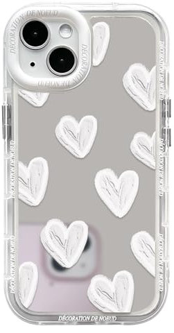 NITITOP Kompatibel mit iPhone 14 Plus / 15 Plus Hülle Niedliche Spiegel Liebe Herz Glitzernd Muster Mädchen Frau Weiß Linsenblende Design Stoßfeste Glänzende Handyhülle - Weiß Liebe Herz