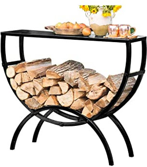 Table de rangement en fer noir pour bois de chauffage - Étagère de rangement multifonction pour entrée