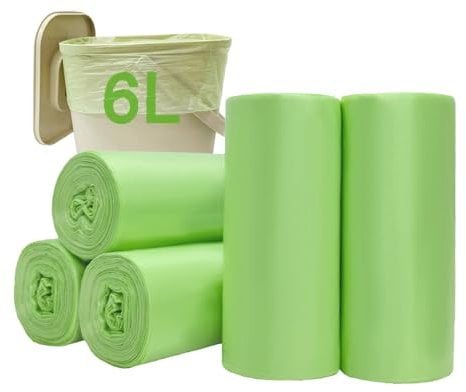 JCKCWL Small Biodegradable Bin Liners 6L, Food Waste Bags Trash Bags 120PCS, Compostable Compost Caddy Liners, Recycling Rubbish Green Bags for Kitchen,35 x 40cm