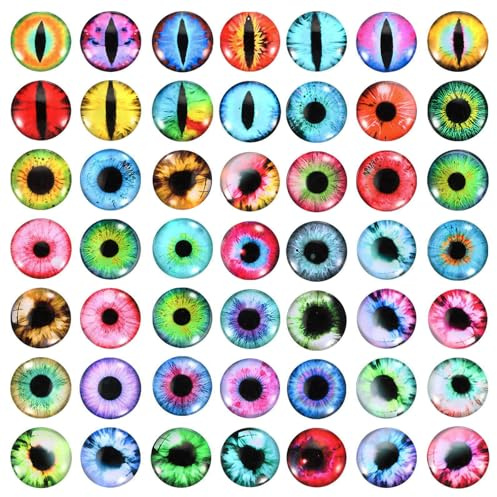 PATIKIL 20mm Dragon Eyes, 100 Pcs Round Glass Eyes Animals Crochet Eyes for Clay Doll Making Craft DIY Findings Jewelry Making, Multicolored