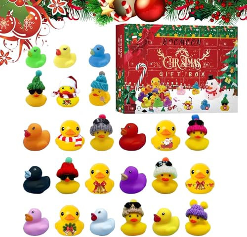 2025 Neuer Adventskalender, 24 Tage Countdown Weihnachts-Gummienten Adventskalender, Haustier-Enten-Spielzeug, 24 Stück Gummi-Enten-Advent-skalender-Spielzeug für die Weihnachtsfeier