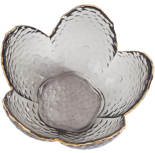 CREATCABIN Bandeja de Cristal para Joyas con Forma de Flor, Bandeja para Anillos, Bandeja para Joyas para Mujer, Borde Dorado Transparente, Organizador de Joyas de Escritorio, Mesita de Noche, Accesor