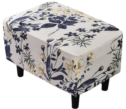 Ebeta Élasticité Housse de Pouf Ottomane Housse de Tabouret, Housse de Pouf Rectangulaire, Housses de Repose-Pieds en Impression (Mer de Fleurs)