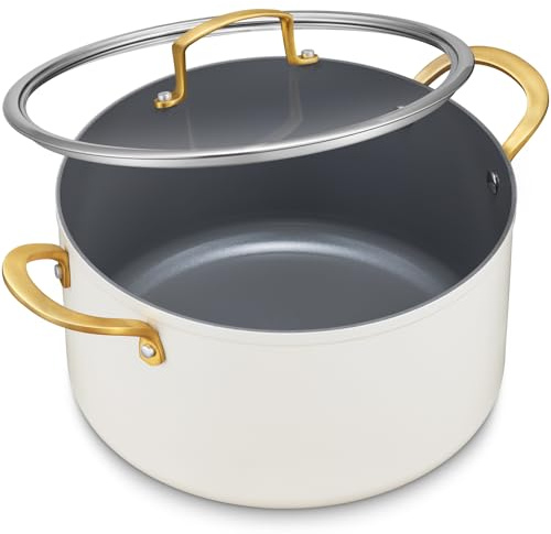 BEZIA 10QT Large Ceramic Nonstick Stock Pot with Lid, Induction Cooking Pot | PTFE/PFOA-Free Nonstick Soup Pot, Oven & Dishwasher Safe, Works on All Stovetops, for Hosting, Large Family Stews & Meal Prep